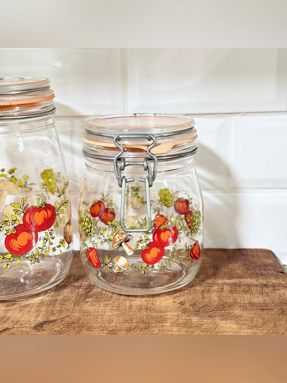 ARC France Vintage Spice Of Life Mushroom Glass Canister Jar Set Of 3 1970s MCM
